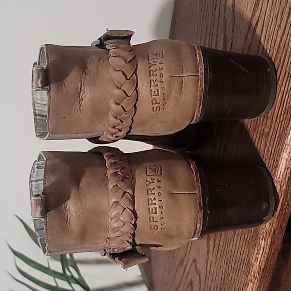 SPERRY Liberty Chelsea Tan Leather Heel Bootie Braided Strap Womens Sz 8M - Picture 3 of 10